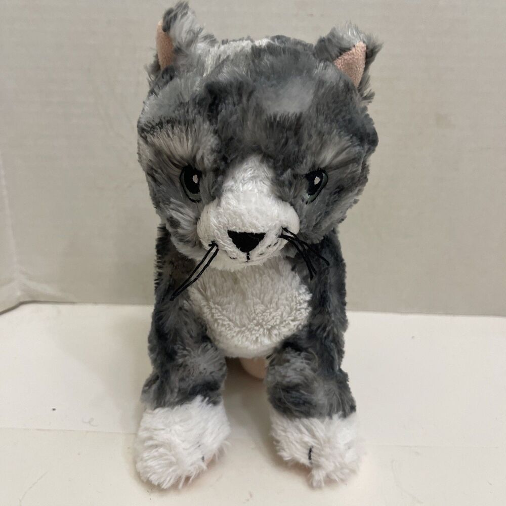IKEA Lilleplutt Tabby Cat Plush Gray White Kitty Stuffed Animal Embroidered Eyes
